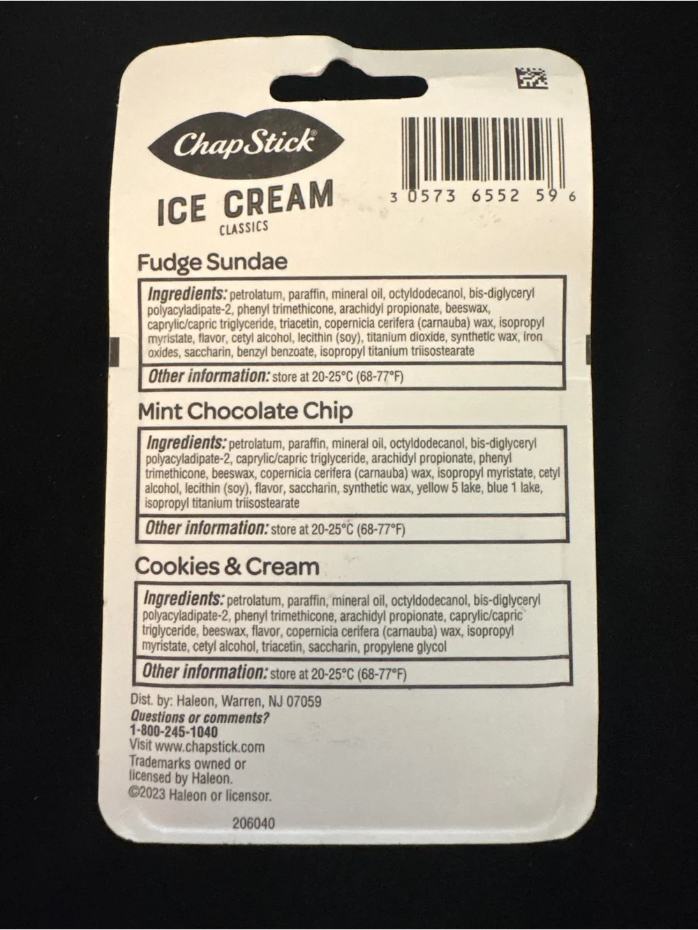 ChapStick Ice Cream Classics 3 Pack Fudge Mint Chocolate Cookies & Cream